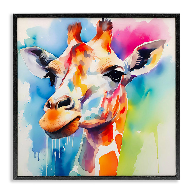 Art moderne, estampe numérique encadrée de girafe par Walker Noble, Giclée encadrée noir minuit, H 24 po x l 24 po