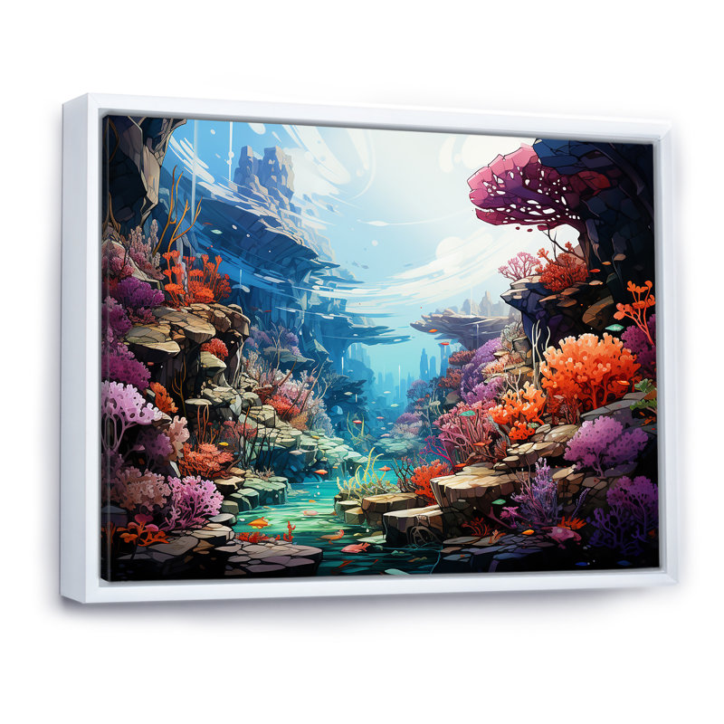 Aqua Serenade sous l'eau Corail III - plage et océan, impressions sur toile, Cadre flottant blanc, H 24 po x l 32 po x P 1 po