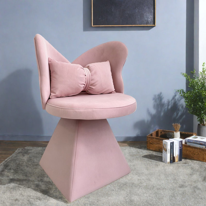 Chaises d'appoint pivotantes Modern 360, dossier papillon en chenille rose pour meuble-lavabo