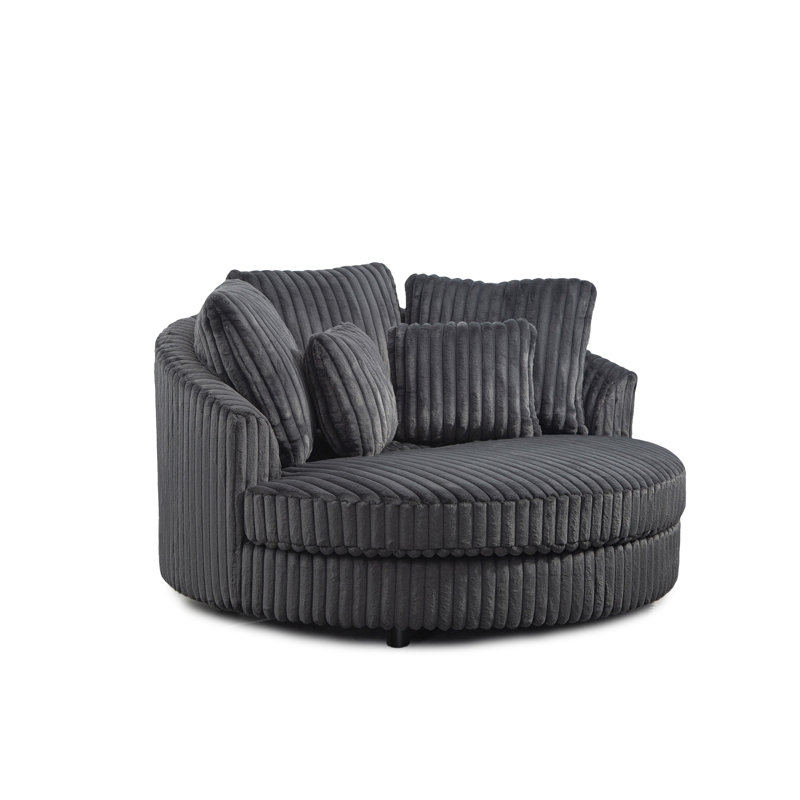 Slipcovered Oversized Round Indoor Chaise Lounge, Charcoal
