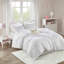 White Printed Plush Comforter Set with Throw Pillow-113931141