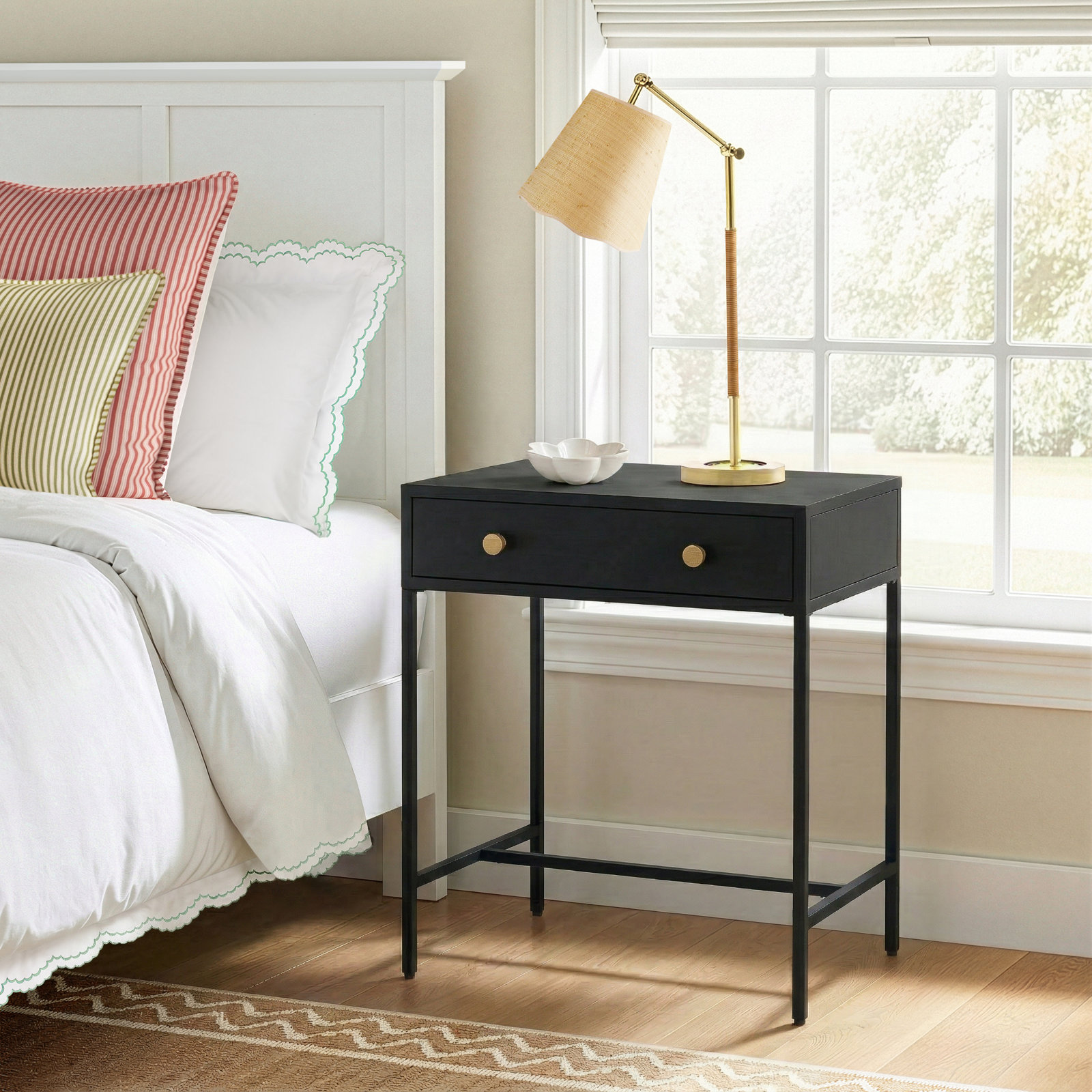 Springer 24'' Tall 1 - Drawer Iron Nightstand in Black, Black