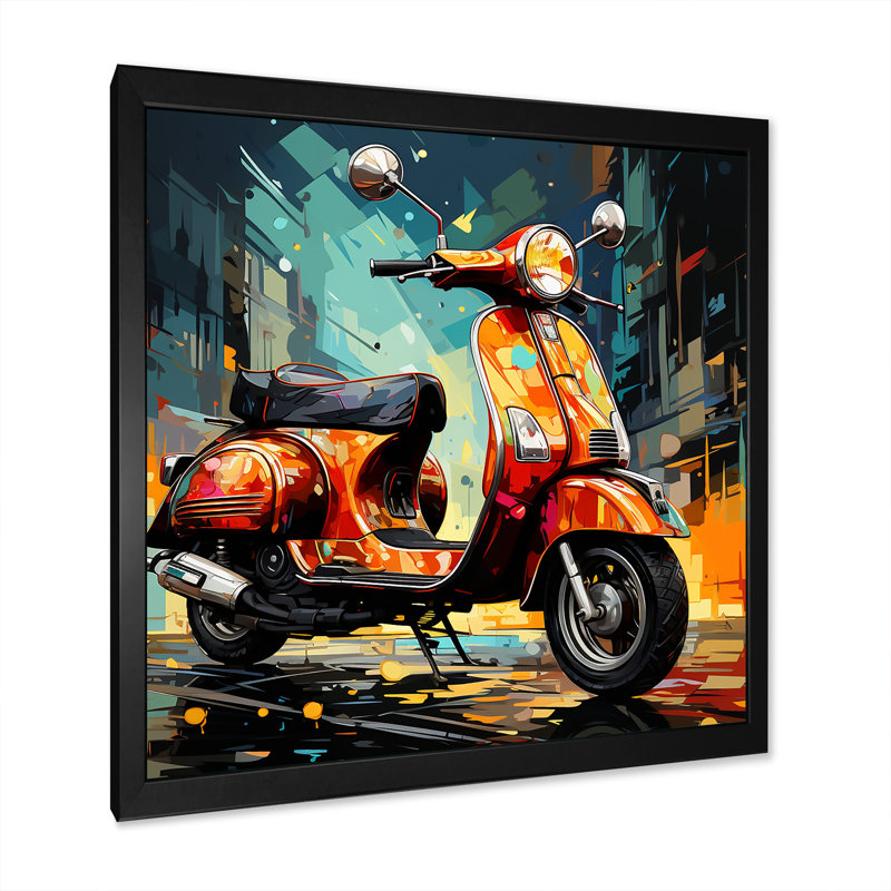 Pop Art Scooter Commute I sur toile, Cadre simple noir, H 36 po x l 36 po x P 1,5 po