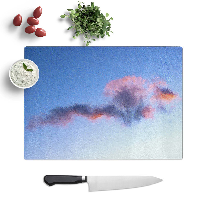 Tempered Glass Cloud Art Chopping Board, 39 cm W x 28.5 cm L