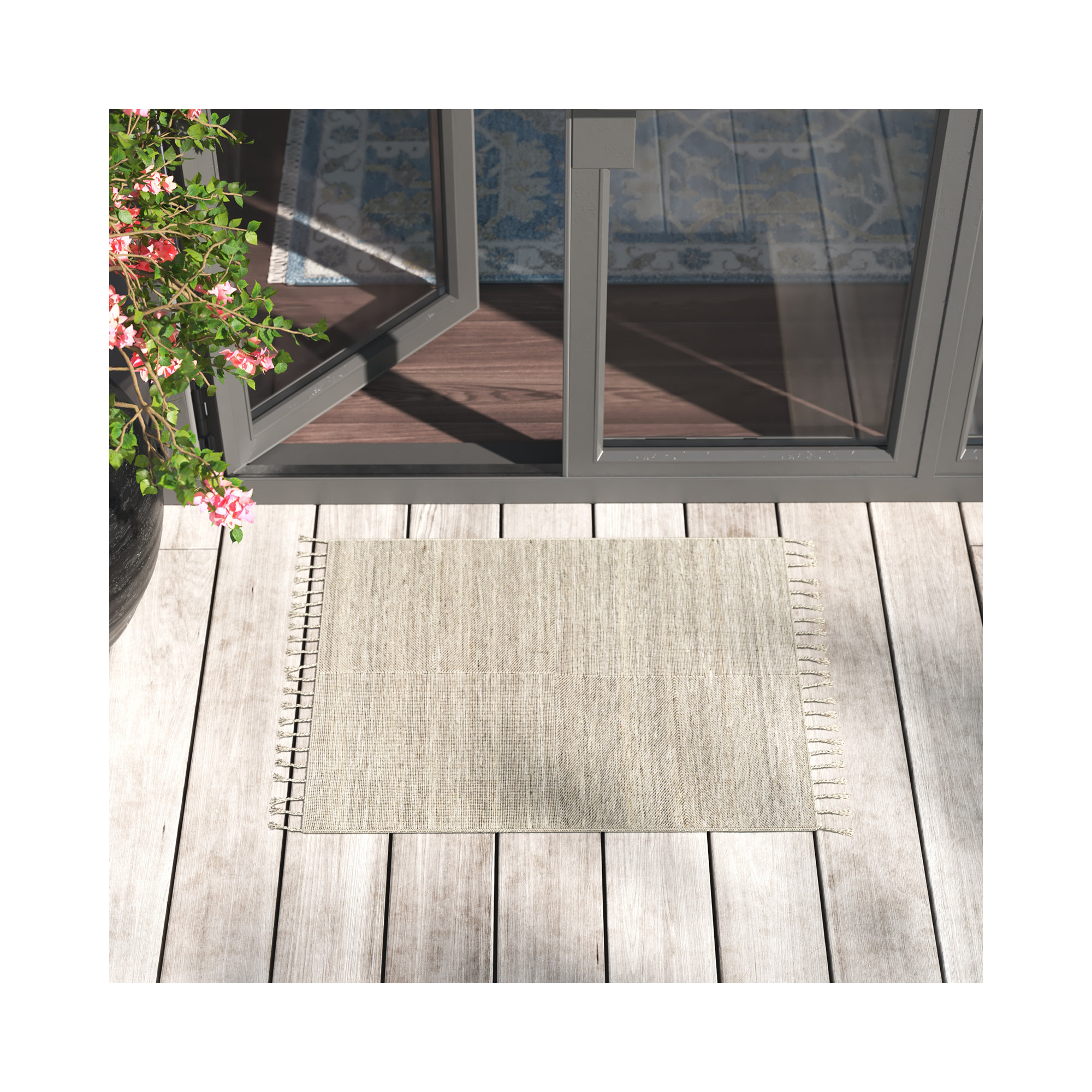 Solid Color Flatweave Recycled P.E.T. Indoor / Outdoor Area Rug, Rectangle 2' x 3', Beige
