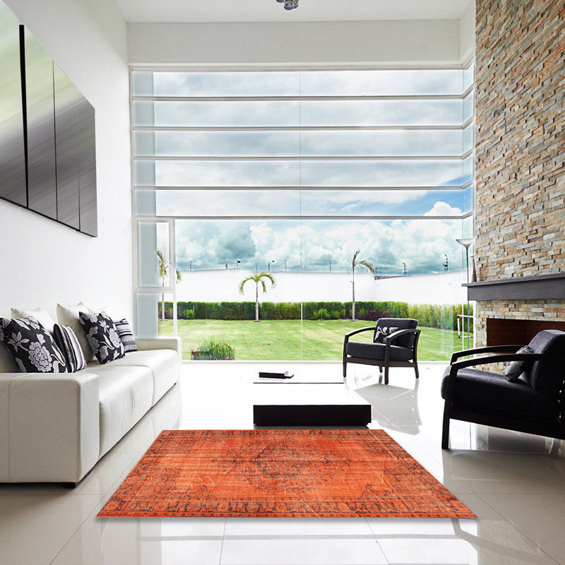 Tapis contemporain orange, Carré 5 pi
