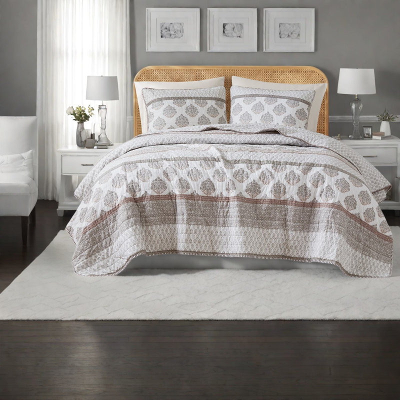 Cotton Geometric and Block Print Quilt Set