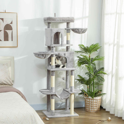 Arbre à chat 69 po, tour de chat avec 2 condos, gris clair