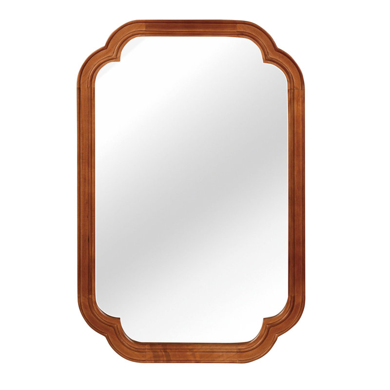 Mid-Century Irregular Wood Framed Decorative Wall Mirror, Yellow Brown, 36" x 24"