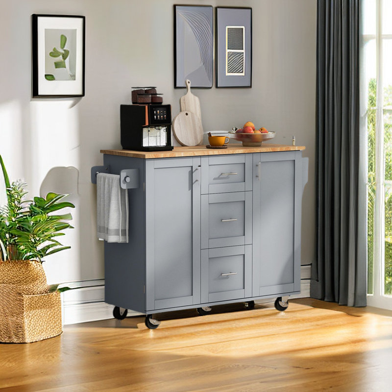 Chariot de cuisine avec plateau en bois manufacturé Rosinda, Gris