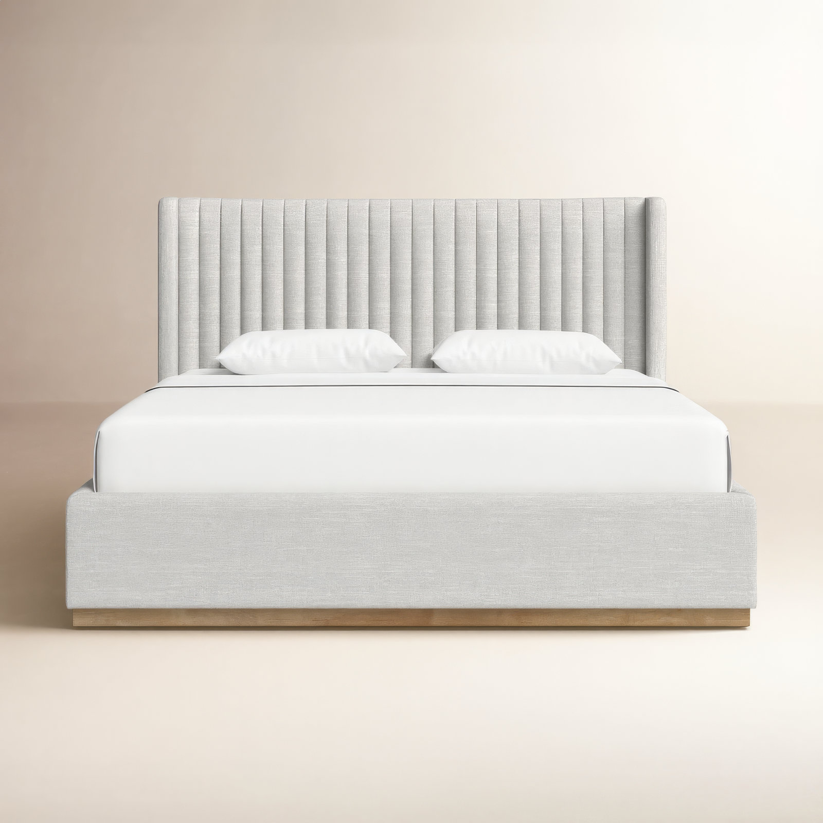 Chamblis Linen Upholstered Bed, Cream Linen Textured Fabric, King