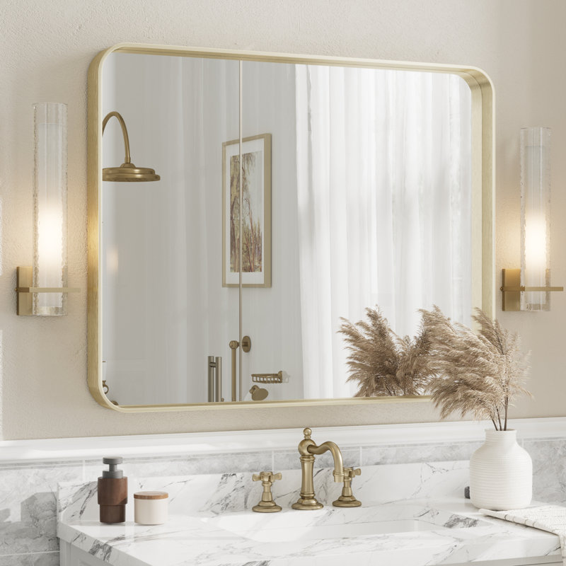 Miroir mural Aevar, 40 po x 32 po, Or brossé