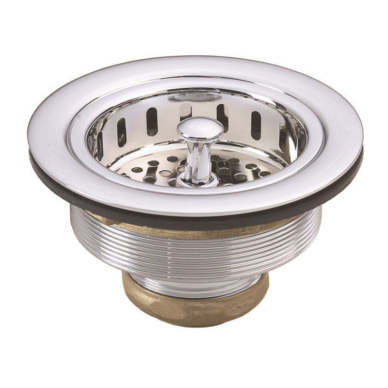 Solid Brass Style Kitchen Sink Basket Strainer, Polished Chrome