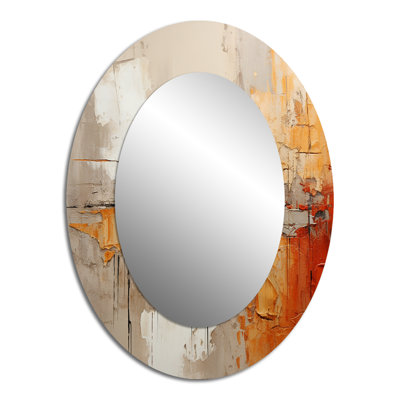Orange Impressions I - Large Oval Wall Mirror On Metal