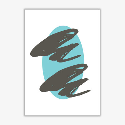 Abstract Teal Oval With Brown Strokes - Print