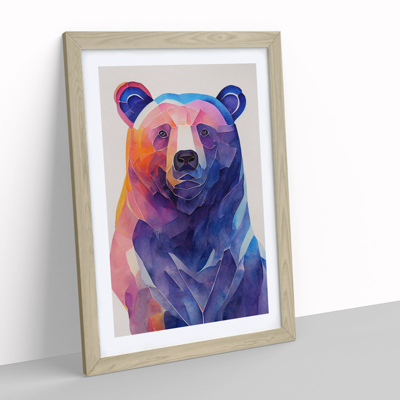 Bear Painting No.1 Abstract - Wall Art, Oak Framed Paper, White, 64cm H x 46cm W x 2cm D