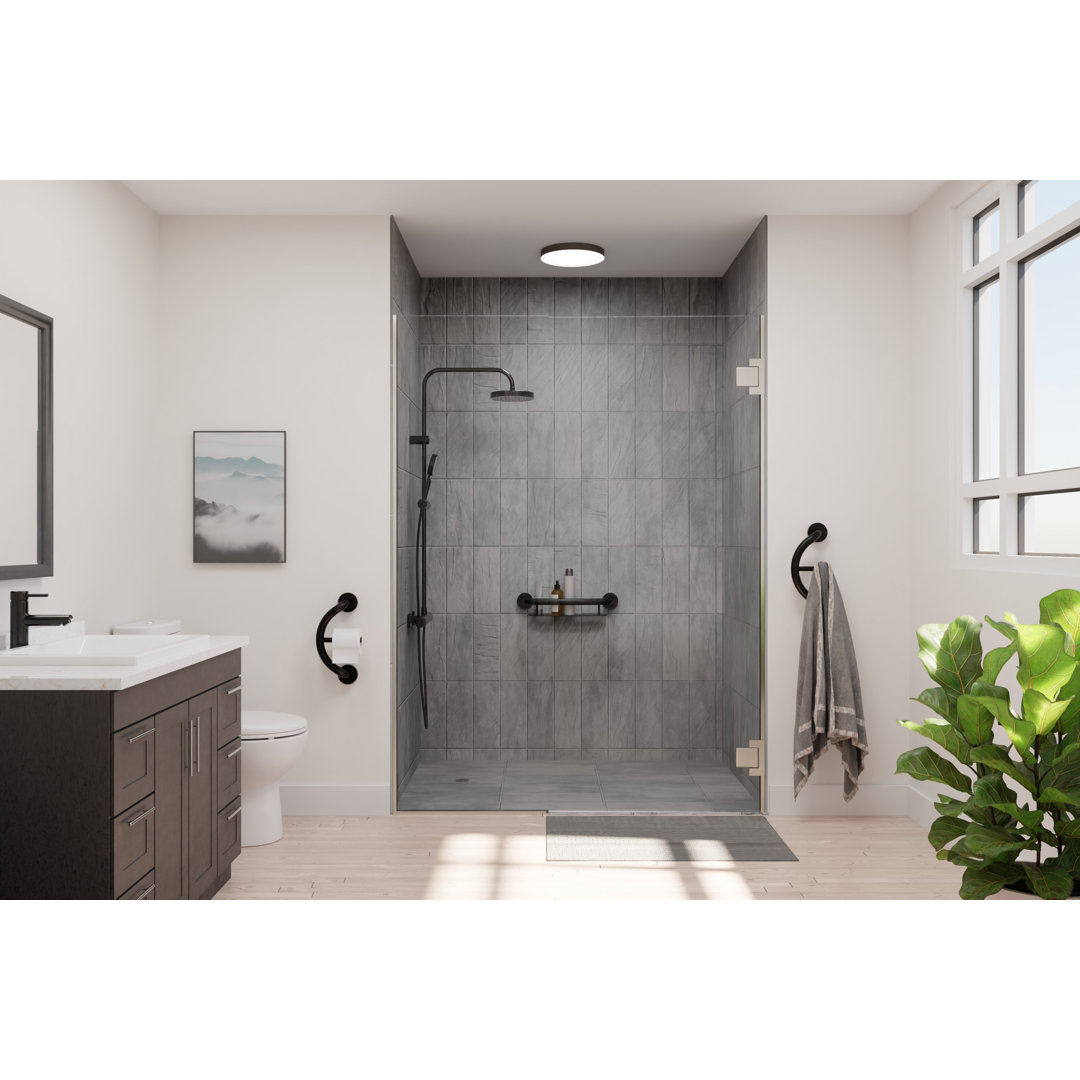 PLUS Shampoo Shelf 16" in Matte Black, Decorative Grab Bar with Shelf (500 lb. Capacity) HealthCraft