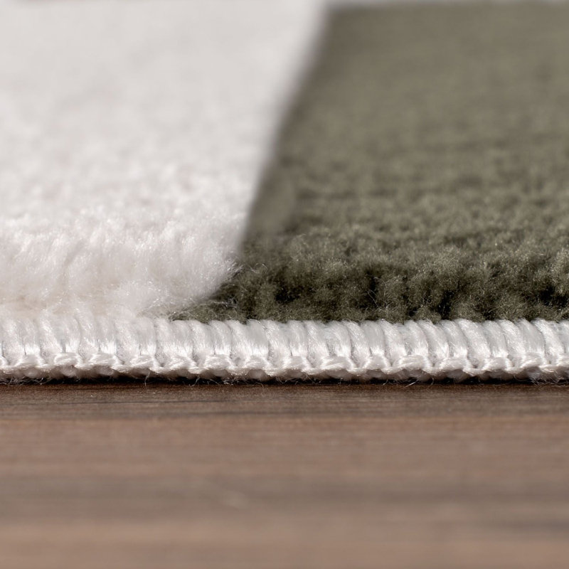 Loft Modern Striped Living Room Area Rug and Runner Soft Pile, Green/Ivory, Rectangle 80 x 150 cm