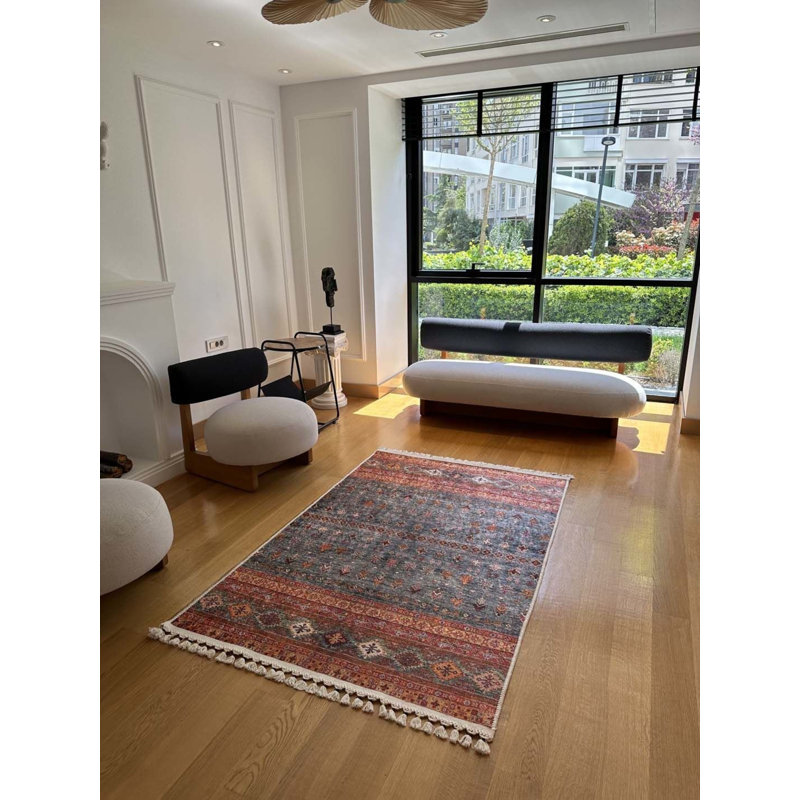 Coton à imprimé numérique marocain Toscana orange; Tapis chenille antidérapant, Rectangle 2 pi 7 po x 9 pi 10 po
