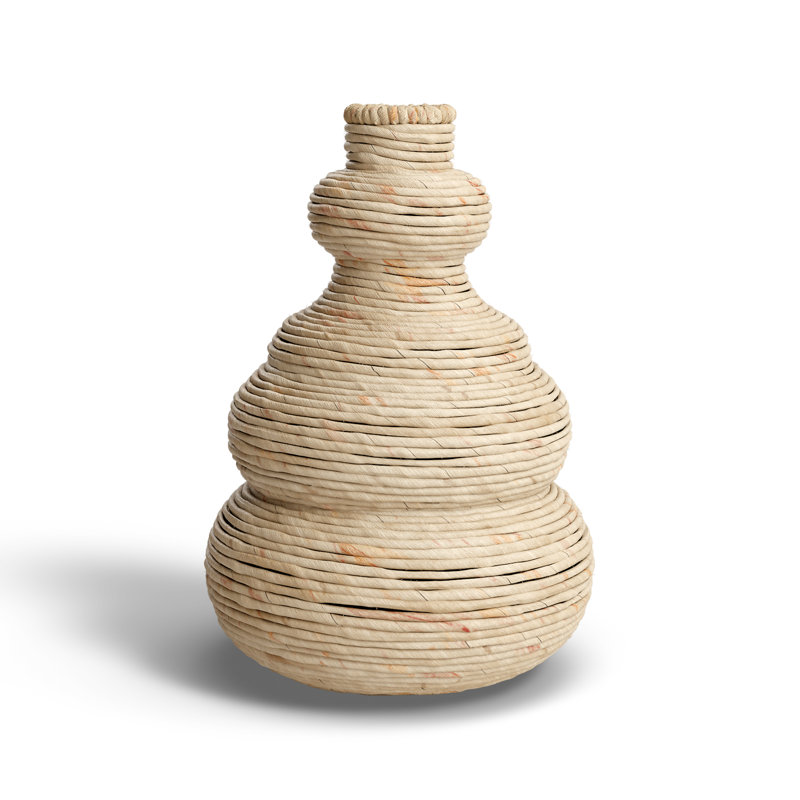 Seagrass Handmade Wrapped Decorative Vase with Abstract Bubble Shape, Beige