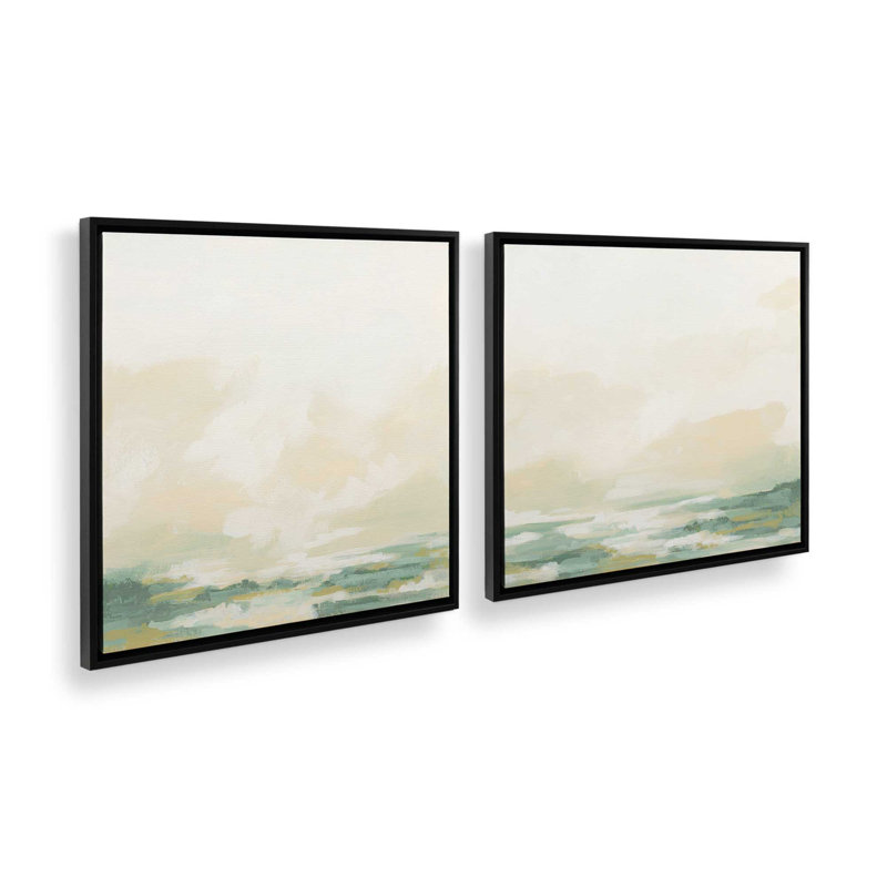 Ensemble de 2 paysages nuageux, H 13 po x l 26 po, Cadre flottant noir satiné