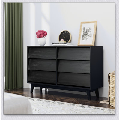 Commode double à six tiroirs de style vintage avec design biseauté et grand espace de rangement pour une organisation élégante de la chambre