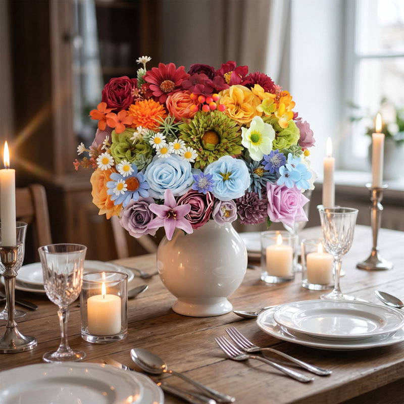 Ensemble de 38 fleurs artificielles arc-en-ciel, roses artificielles multicolores et fleurs mélangées pour les bouquets de mariage, les centres de table et la décoration intérieure