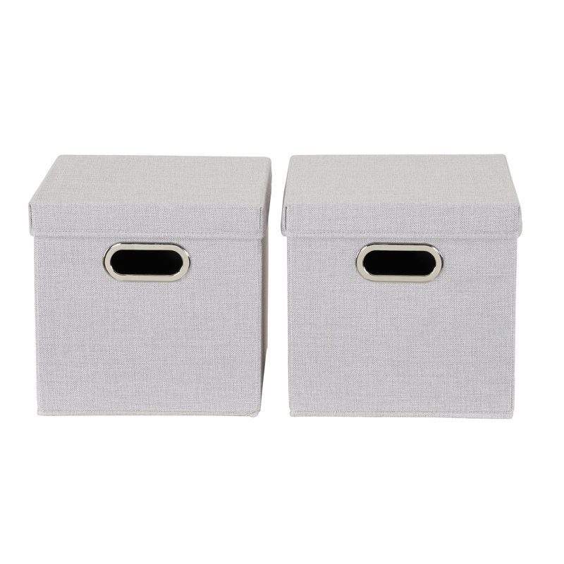 Silver Fabric Collapsible Stackable Storage Cube Set with Lids