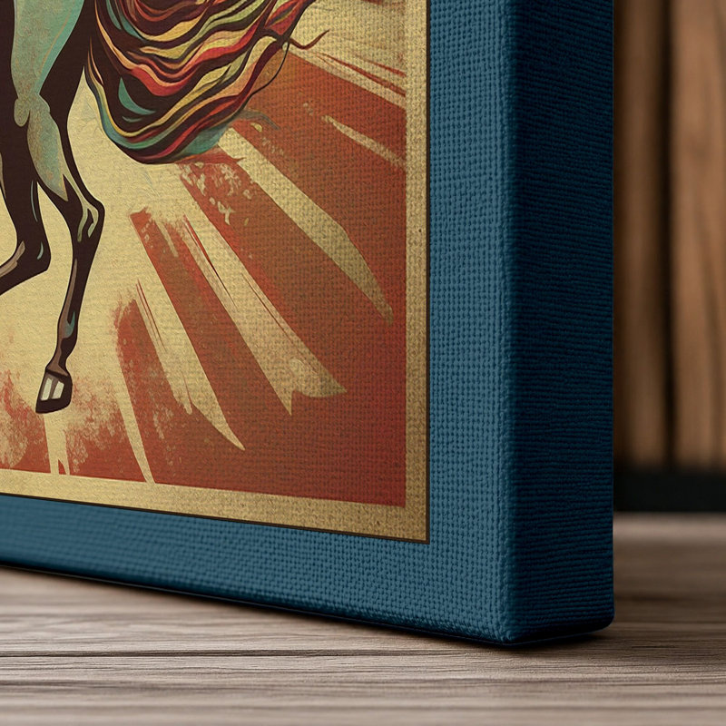 Winged Horse in Flight Art Deco 1 Piece Wrapped Canvas Wall Art, 30x20 - 76.2 x 50.8 cm, Teal Border