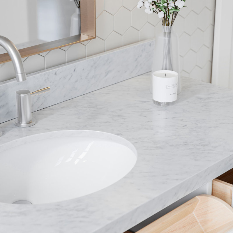 ARIEL Monroe 54 Single Sink Bathroom Vanity with Carrara Quartz Top, 61", Carrara White Marble, Gray