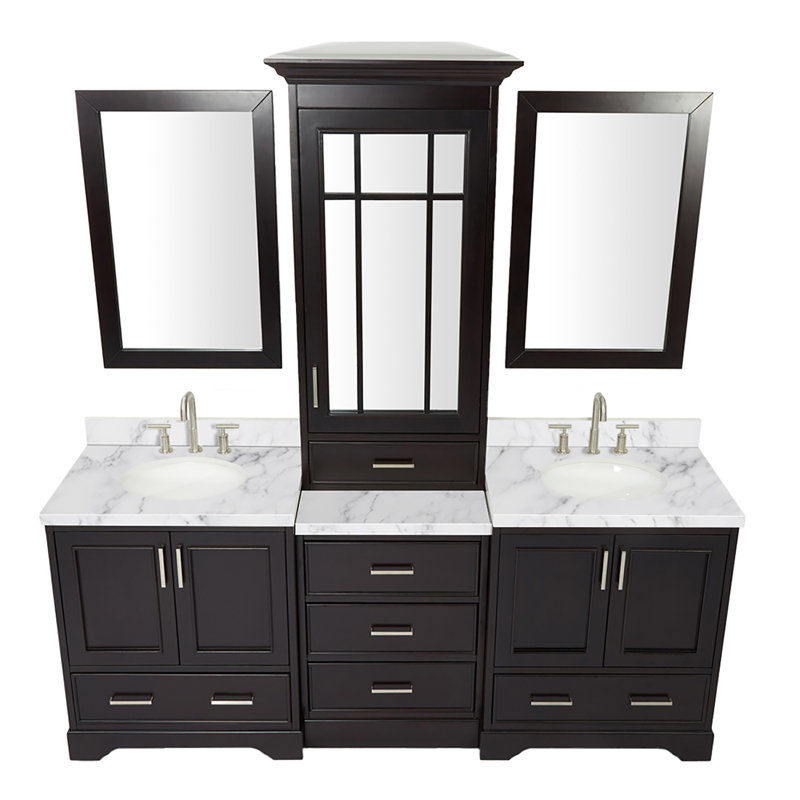 Ensemble de meuble-lavabo double 85 po avec miroir Abshire, Espresso brun