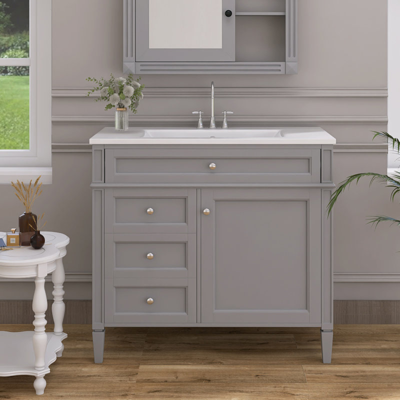Meuble-lavabo simple 36 po avec plateau Selinay, Gris