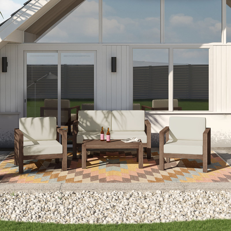 Phillipston Acacia 4 - Person Patio Conversation Set with Cushions