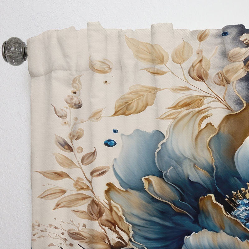 Blue And Gold Floral Bunch III - Traditional Curtain - Velvet Room Darkening - 1 panel, 52" W x 90" L