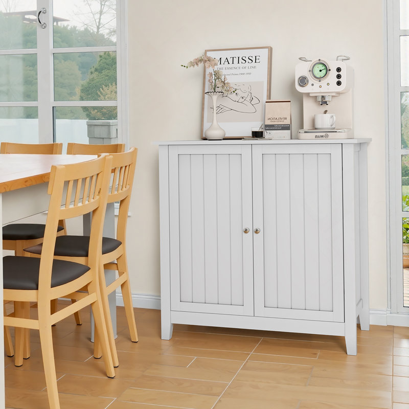 Double Door Storage Cabinet With Silver Knobs, Mid - Century Modern Design, Freestanding Buffet For Living, Kitchen, Bathroom And Hallway