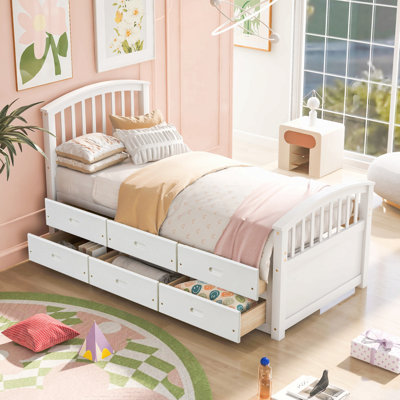 Twin Size Platform Storage Bed Solid Wood Bed With 6 Drawers