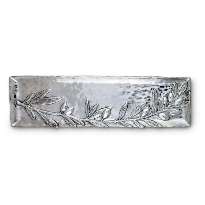 Tuscan Aluminum Round Platter with Olive Branch Design