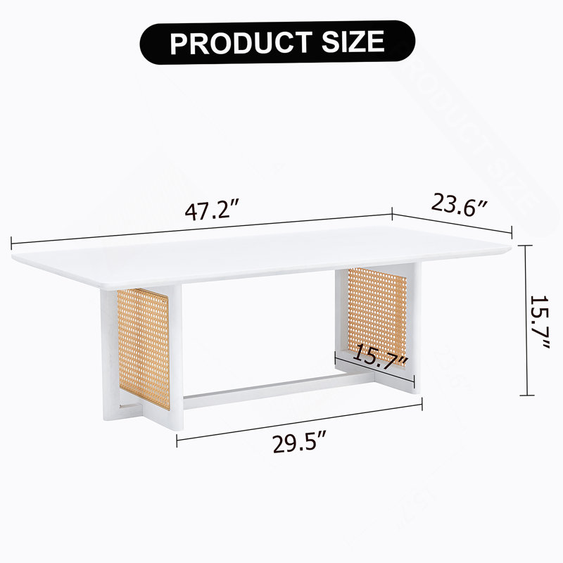 table basse en bois massif et imitation rotin, table basse rectangulaire en bois massif