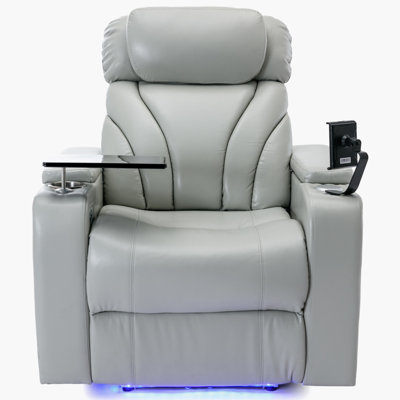 Leaon Vegan Leather Power Reclining Home Theater Seat with Cup Holder by Ebern Designs