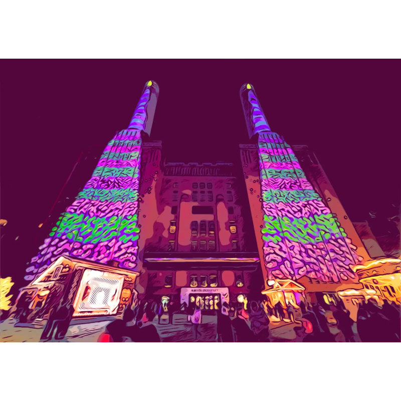 Battersea Power Station Adorned With Christmas Lights , 30cm H x 42cm W