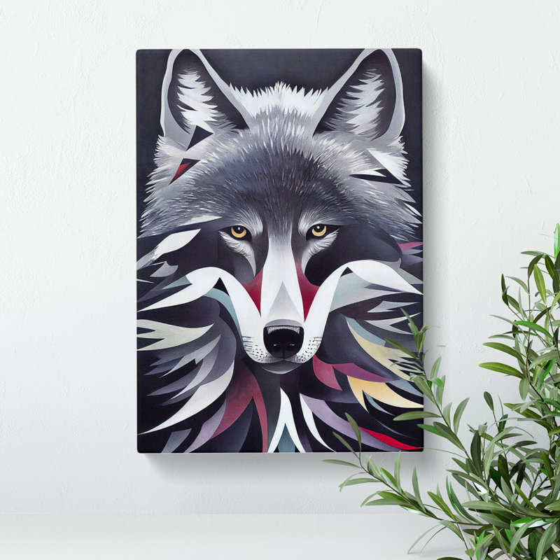 Abstract Wolf Painting - Wrapped Canvas, 76cm H x 50cm W x 3cm D