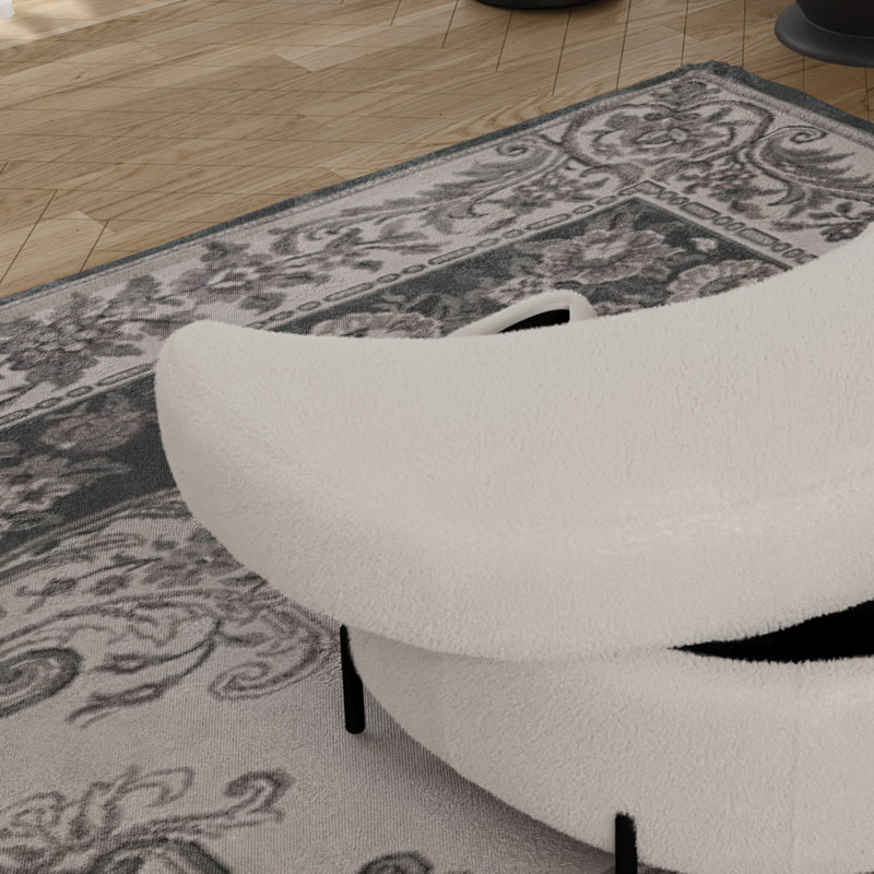 Repose-pieds rembourré demi-lune avec rangement, Teddy Ivory