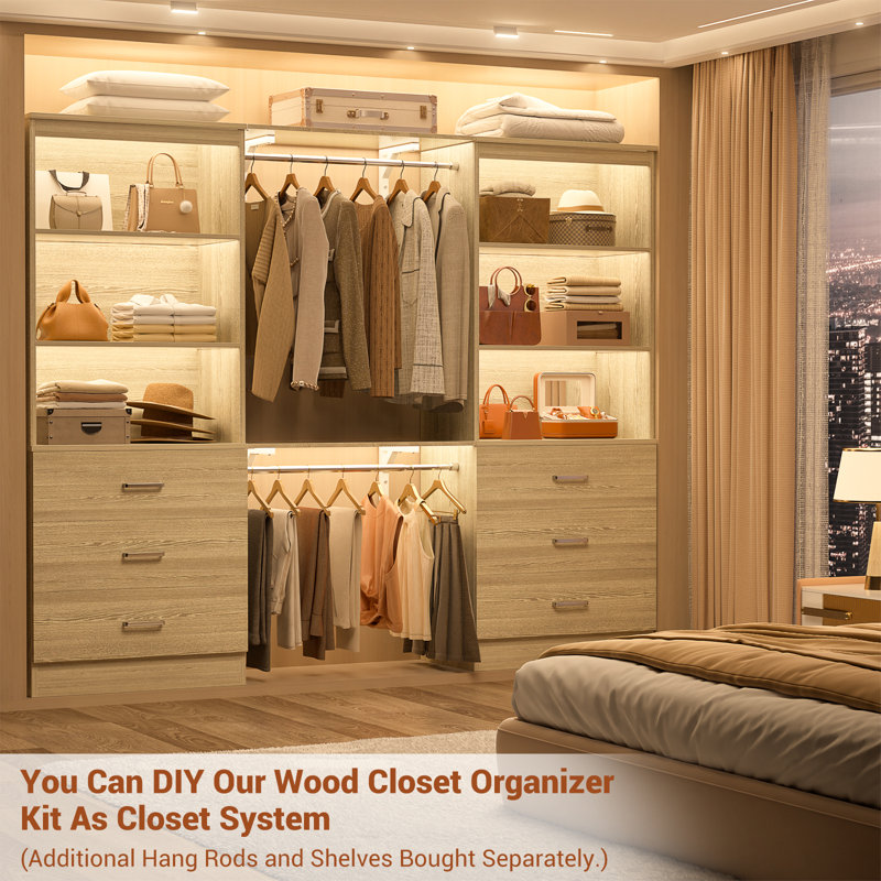47.2" Closet System with 6 Wooden Drawers, White Oak