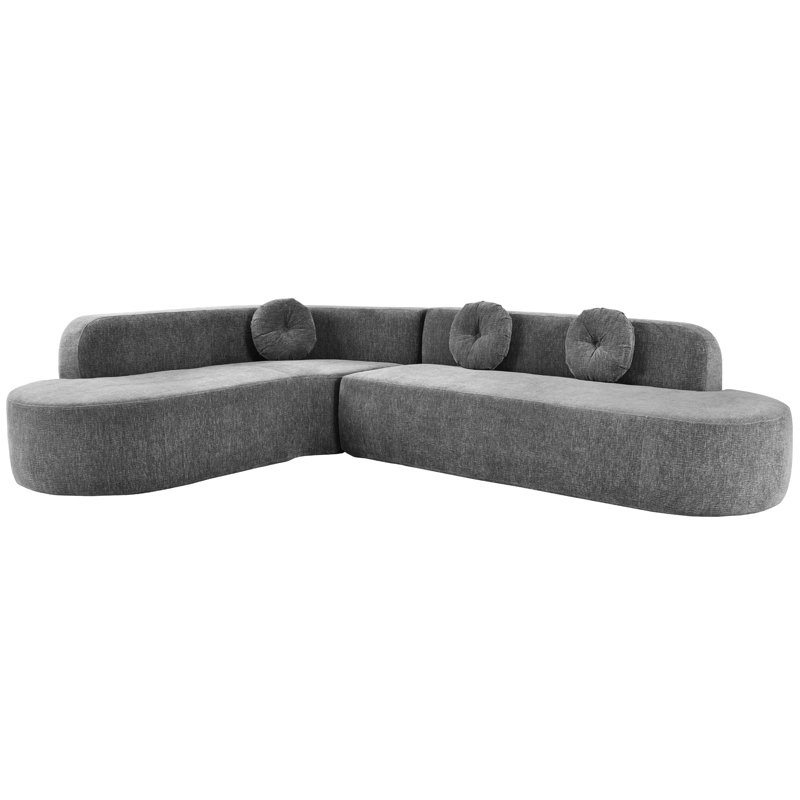 Canapé modulaire gris spacieux avec tissu chenille doux et revêtement en mousse haute, mousse, agencement