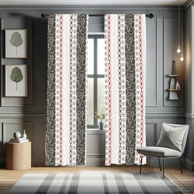 Dakota Fields Rose Curtains, Art Classical Victorian Motifs, Black Eggshell, 28" W x 63" L