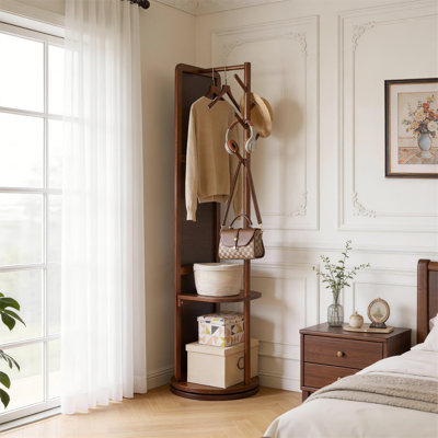 Elsen Modern Solid Wood Coat Rack With Full-Length Shatterproof Mirror