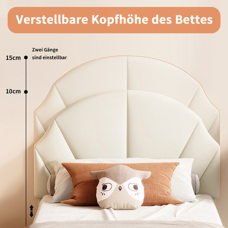 90*190cm Single Bed with Height Adjustable Headboard,Velvet, Beige