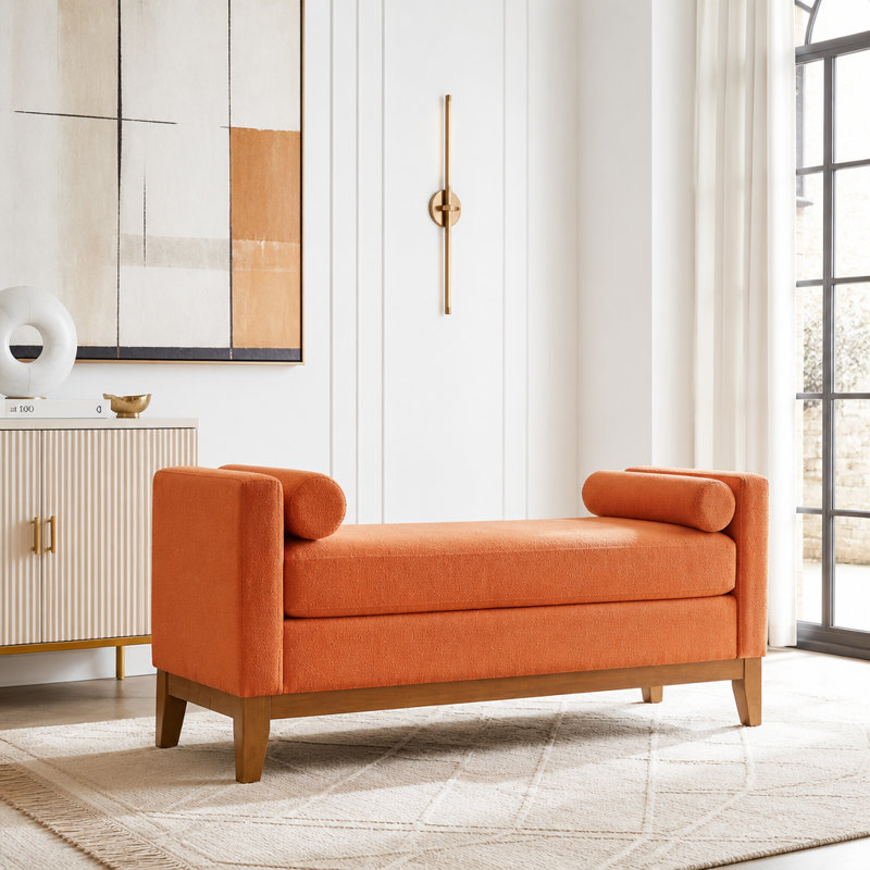 Grand repose-pieds rembourré en tissu avec coussins, Orange