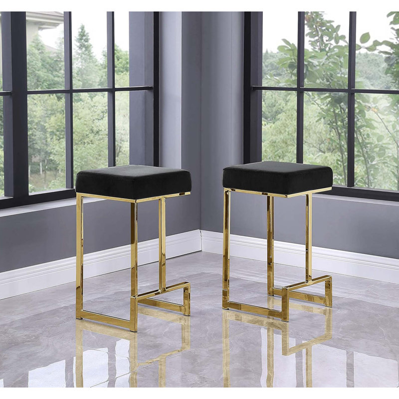 Ensemble de 2 tabourets de bar classiques en métal sans dossier avec siège en velours, Noir