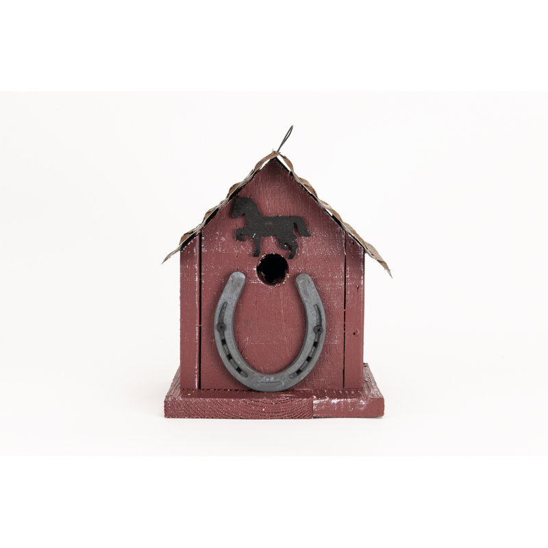 Red Reclaimed Barn Wood and Metal Horseshoe Birdhouse